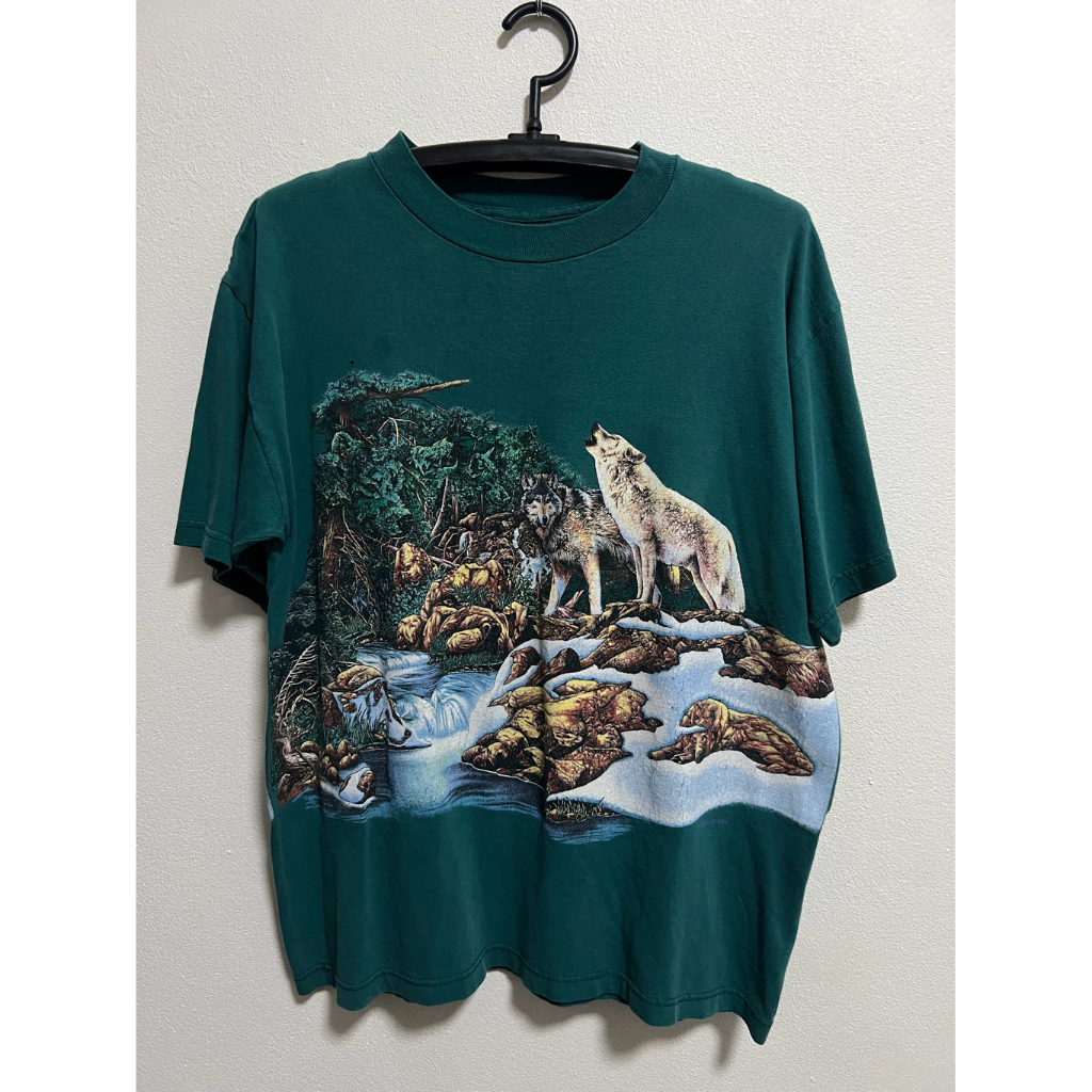 เสื้อยืดมือสอง Vintage 90s Habitat Wolves Graphic Tee Nature Wolf Shirt