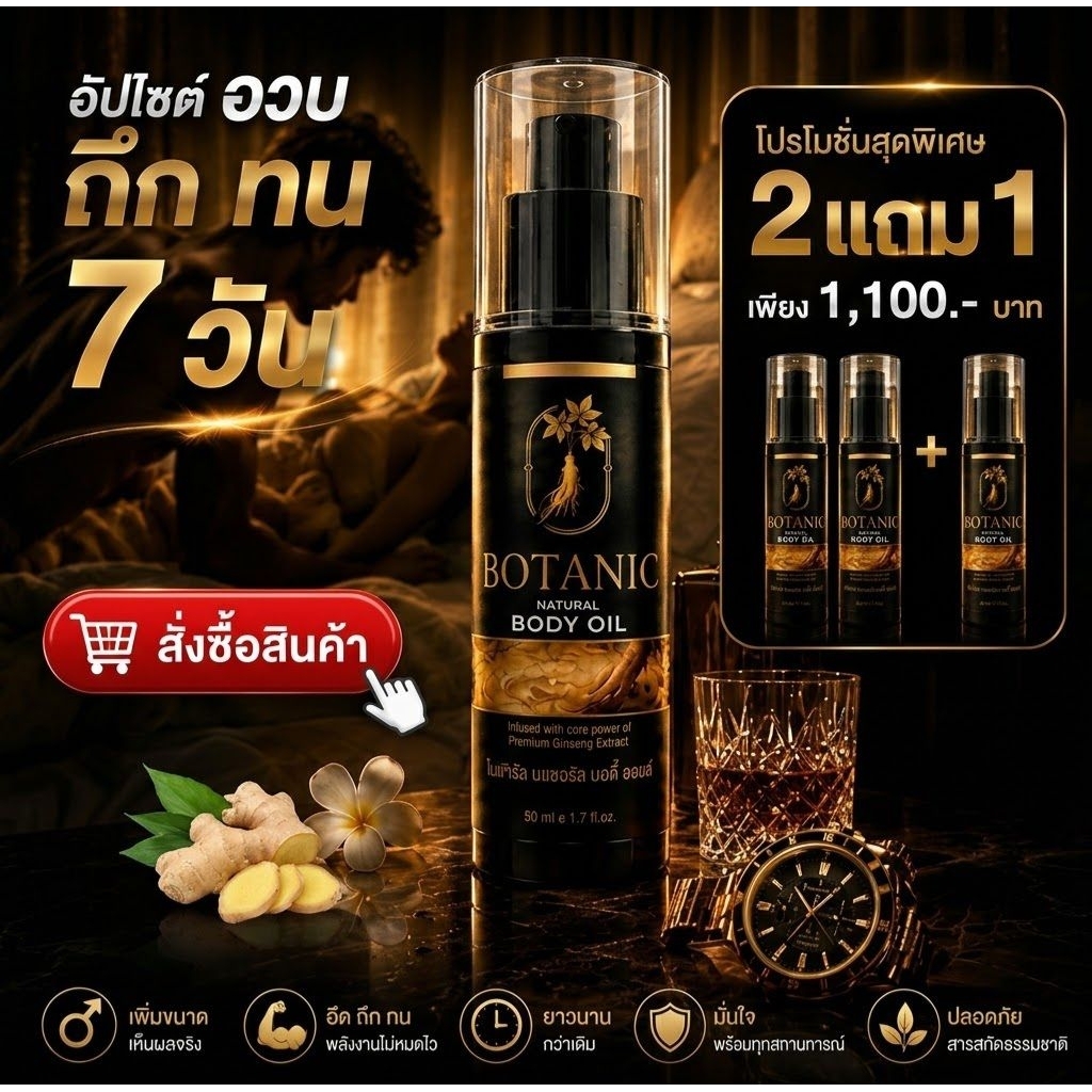 น้ำมันโสม 5 ชนิด BOTANIC GINSENG 5 BODY OIL น้ำเยอะขึ้นนวดช่วยกระตุ้นเส้นหลอดเลือดใหญ่ยาวขึ้น7-14วันเห็นผลชัดเจน