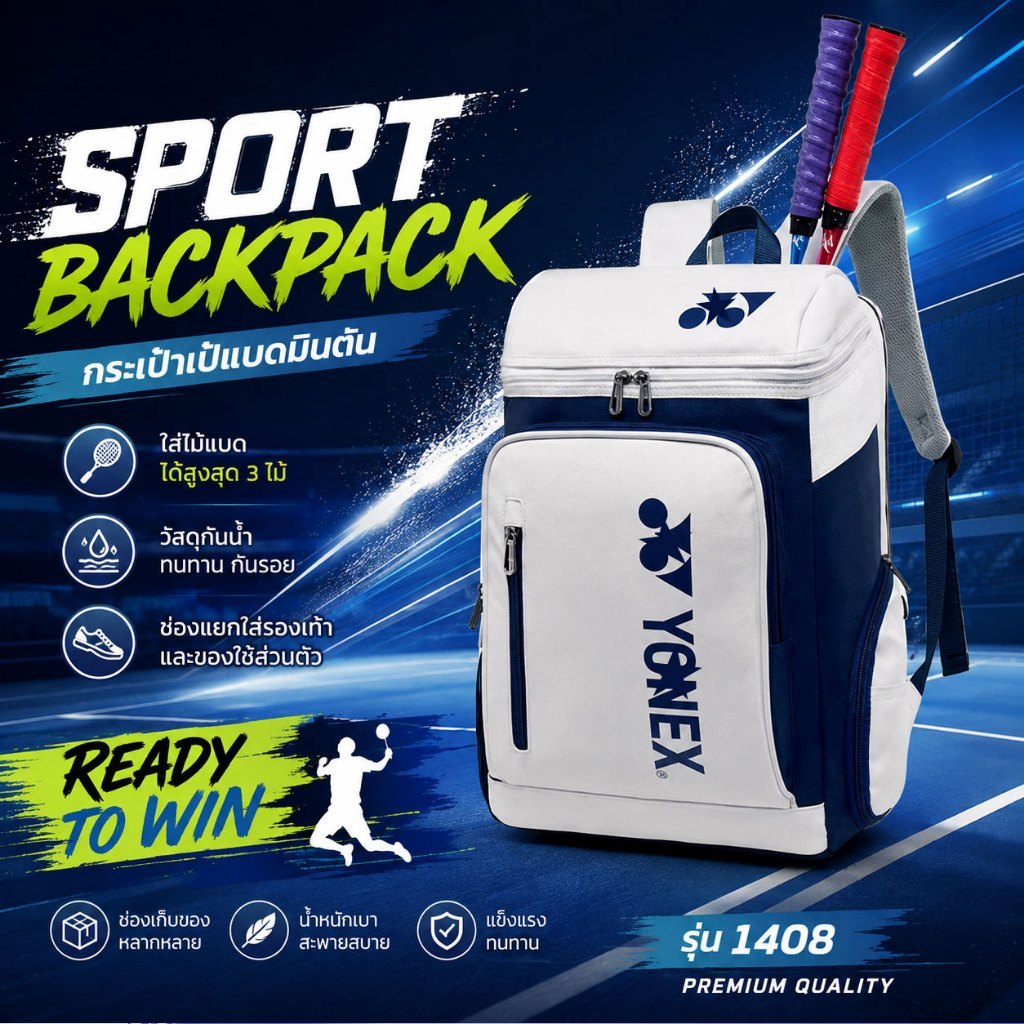 ⚡YY 1408 กระเป๋าแบดมินตัน ซีรีส์ 2026 ของแท้ โปรโมชั่นพิเศษ! ช่องเก็บของเยอะ ความจุใหญ่ กันน้ำ IPX4 ส่งจากไทย