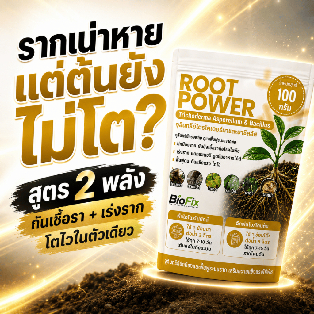 BioFix ROOT POWER จุลินทรีย์เร่งราก แก้รากเน่า ใบเหลือง | ไตรโคเดอร์มา + บาซิลลัส ฟื้นดิน โตไว พืชแข็งแรง