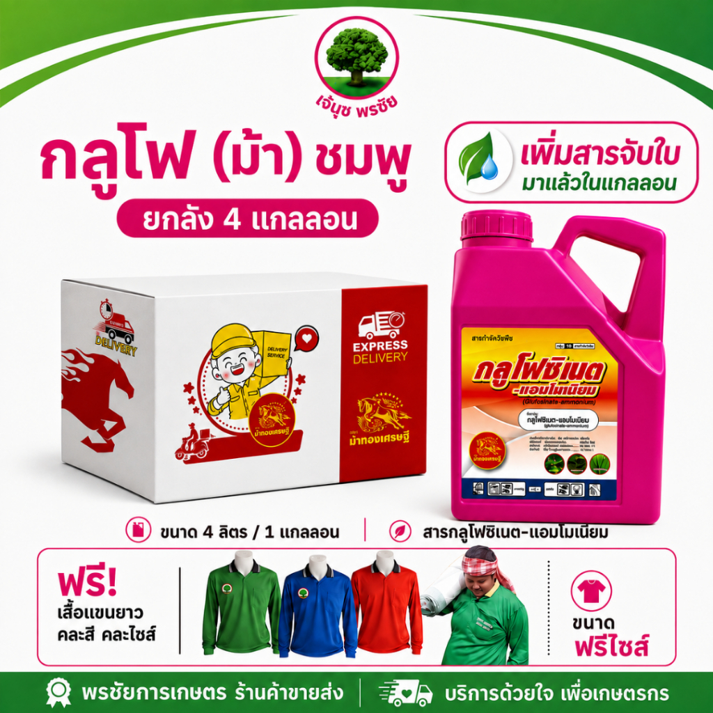 กลูโฟซิเนต *ยกลัง 4 แกลลอน* ม้าทองเศรษฐี (น้ำเขียวข้นผสมสารจับใบ) สารเผาไหม้กึ่งดูดซึม