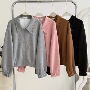 SISSY :  Jacket Zip เเขนยาวคอปกผ้าวอร์ม (S-XXL)  แต่งปลายแขนสม็อค ชายเสื้อจับจีบ เเมทช์ง่าย ทรงสวย ใส่สบาย