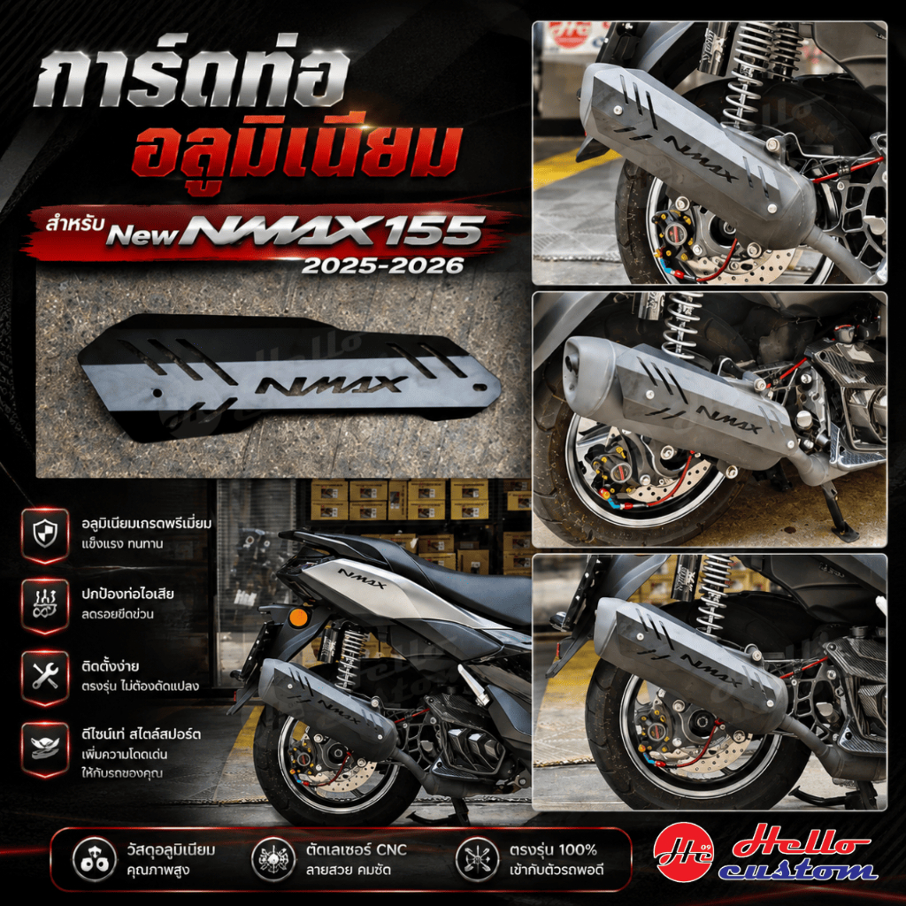 ครอบกันร้อนท่อ Nmax 2020-2026 งานอลูมิเนีย กันร้อนท่อ Nmax155