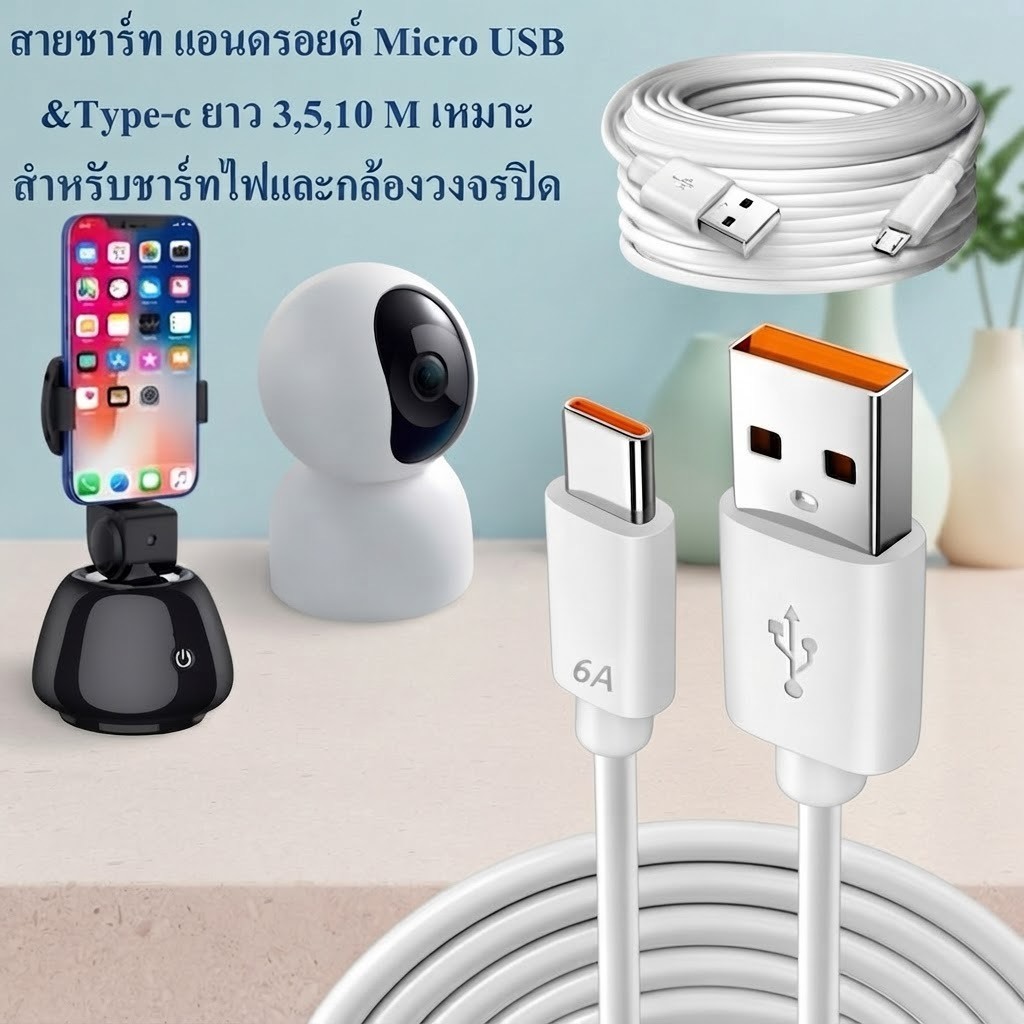 สายชาร์ทกล้องวงจรปิดจ่ายไฟ แอนดรอยด์ Micro usb,Type C ยาว 1,2,3,5,10 เมตร เส้นหนา NPSHOP