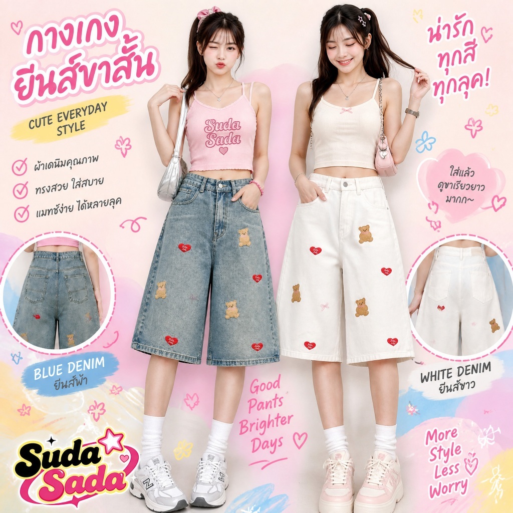 🔥【จัดส่งจากกรุงเทพฯ】กางเกงยีนส์ผู้หญิง ขาสั้น 5ส่วน ผ้าไม่ยืด เนื้อผ้าดีใส่สบาย ไซส์ XS - 5XL Y2K ขาสั้น 5ส่วน