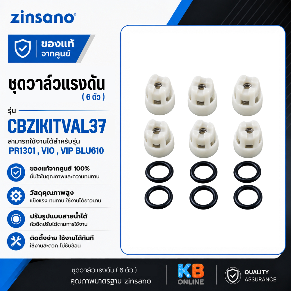 Zinsano ชุดวาล์วแรงดัน ( 6 ตัว ) เครื่องฉีดน้ำแรงดันสูง / PR1301 VIO / VIP BLU610 / CBZIKITVAL37 VIO
