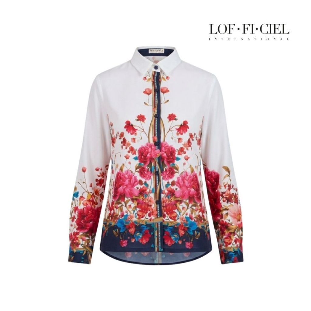 LOF-FI-CIEL เสื้อเชิ้ตผู้หญิง ปกเชิ้ตแขนยาว สีขาว Woman's Shirt Lavish bloom FC6EWH