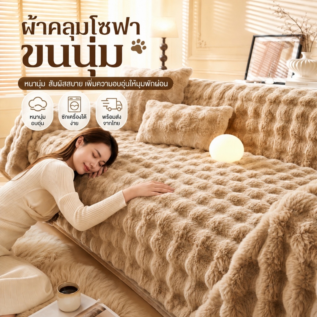 ผ้าคลุมโซฟาขนฟูนุ่ม ผ้าปูโซฟาขนาดใหญ่ ซักเครื่องได้ หลายขนาด สำหรับโซฟา 1/2/3/4 ที่นั่ง ตกแต่งห้องนั่งเล่น