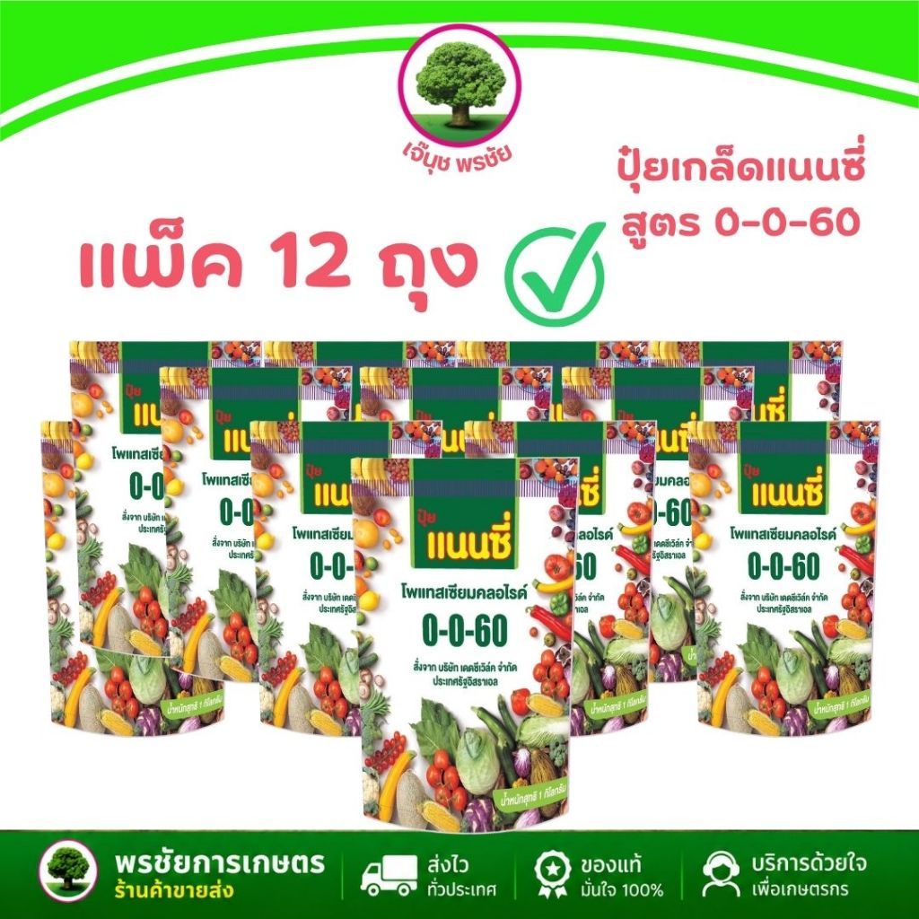 ปุ๋ยเกล็ด แนนซี่ สูตร 0-0-60 (แพ็ค 12 ถุง) สร้างเนื้อ เร่งหวาน น้ำหนักดี 1 กก.ผสมน้ำได้ 200 ลิตร