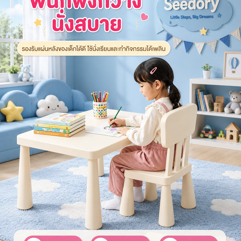 โต๊ะเด็ก IKEA โต๊ะเขียนหนังสือเด็ก โต๊ะเด็กอนุบาล โต๊ะ1 เก้าอี้ + 2 เก้าอี้ รับน้ำหนักได้ 100kg