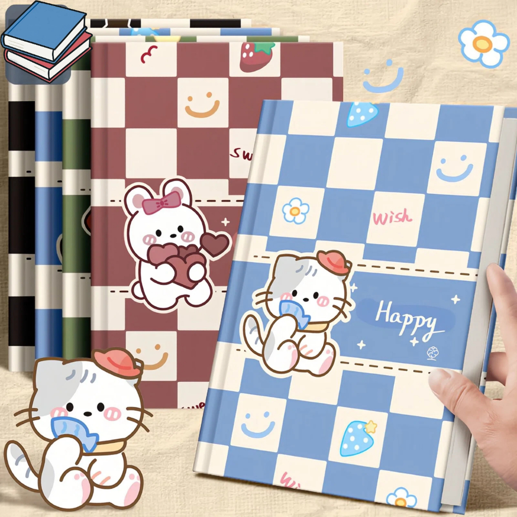 สมุดโน้ต A5 ปกแข็งลายตารางน่ารัก 80 แผ่น 160 หน้า เส้นบรรทัด สำหรับนักเรียน