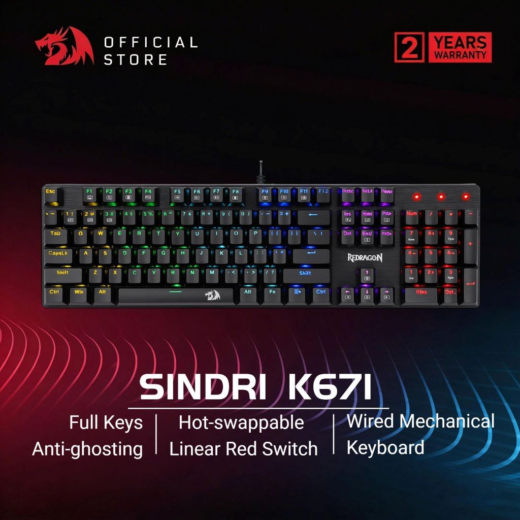 Redragon K671 คีย์บอร์ดเกมมิ่ง Mechanical แบบมีสาย 104 ปุ่ม RGB พร้อมคีย์แคป Double-Shot PBT