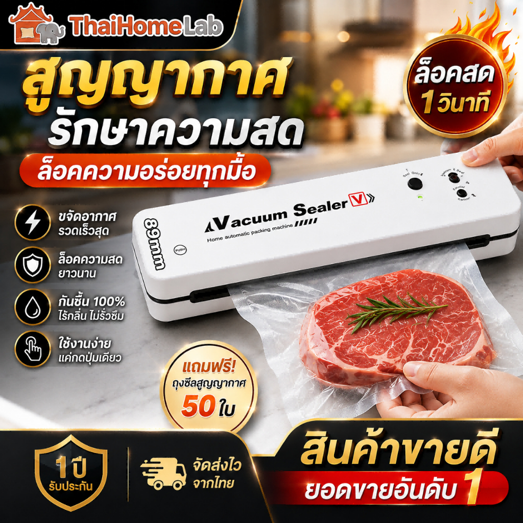 [COD]เครื่องซีลถุง เครื่องซีลสูญ ถุงซีล พร้อมถุงแวคคั่ม 50 ถุง ช่วยถนอมอาหาร สำหรับใช้ในครัวเรือน