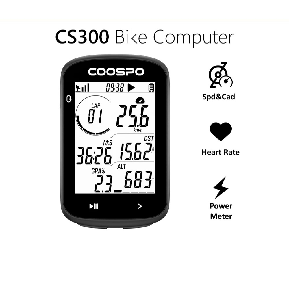 COOSPO CS300 GPS Bike Computer ไมล์จักรยาน GPS หน้าจอ 2.6” ANT+ Bluetooth แบต 40ชม. IPX7