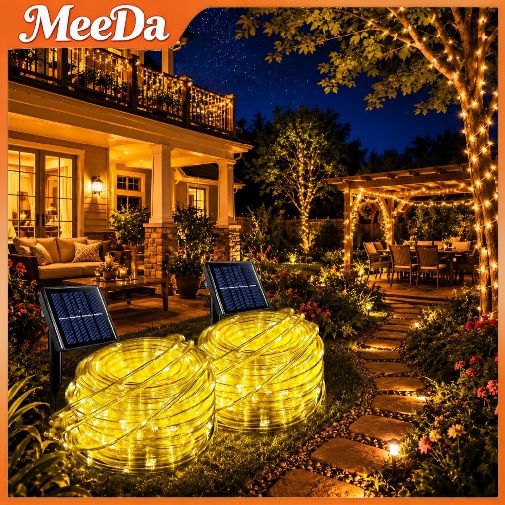 MeeDa โคมไฟพลังงานโซล่าเซลล์ ไฟประดับแบบยืดหยุ่นพลังงานแสงอาทิตย์ 10/20/30 เมตร ไฟประดับกลางแจ้ง 8 โ