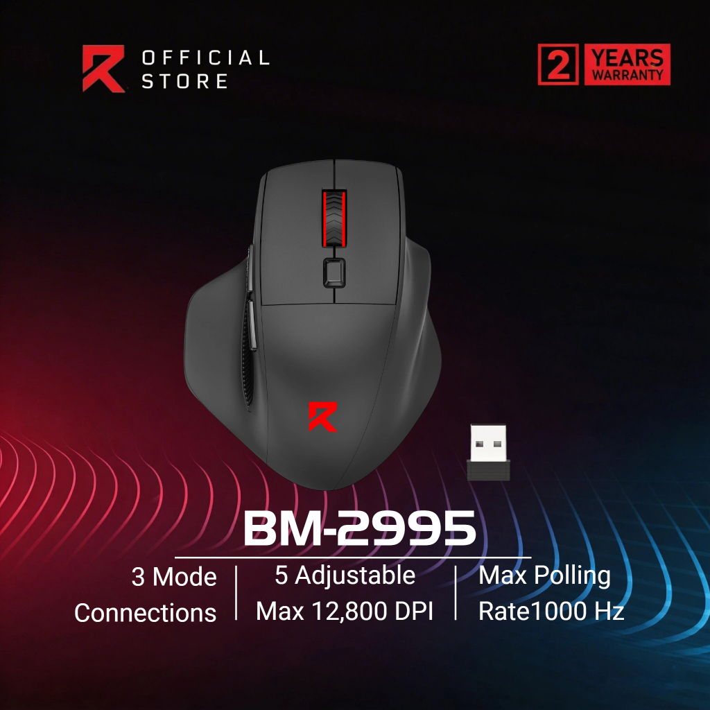 Redragon BM-2995 เมาส์สำนักงานไร้สาย ดีไซน์ตามหลักสรีรศาสตร์ แสงไฟ RGB อายุการใช้งานแบตเตอรี่ยาวนาน ทนทาน