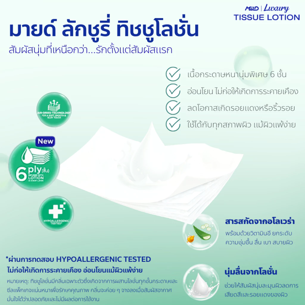 มายด์ ลักชูรี่ นูริชซอฟท์ ทิชชูโลชั่น หนา 6 ชั้น 90 แผ่น แพ็ค 4 ห่อ Mild Luxury Tissue Lotion 6 ply: Nourish thumbnail 4