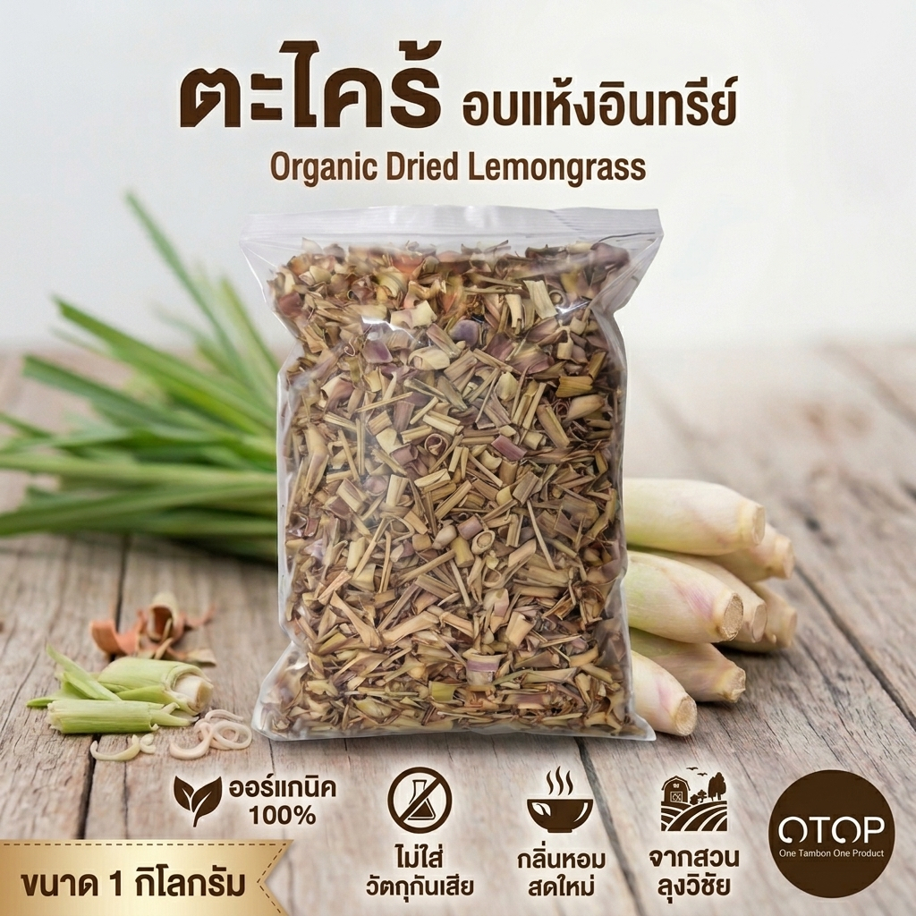 ตะไคร้อบแห้ง Dried Lemongrass ปลูกด้วยเกษตรอินทรีย์ อบใหม่สะอาด มั่นใจ ปลอดสารเคมี สินค้าดี เกษตร OTOP สนับสนุนชุม