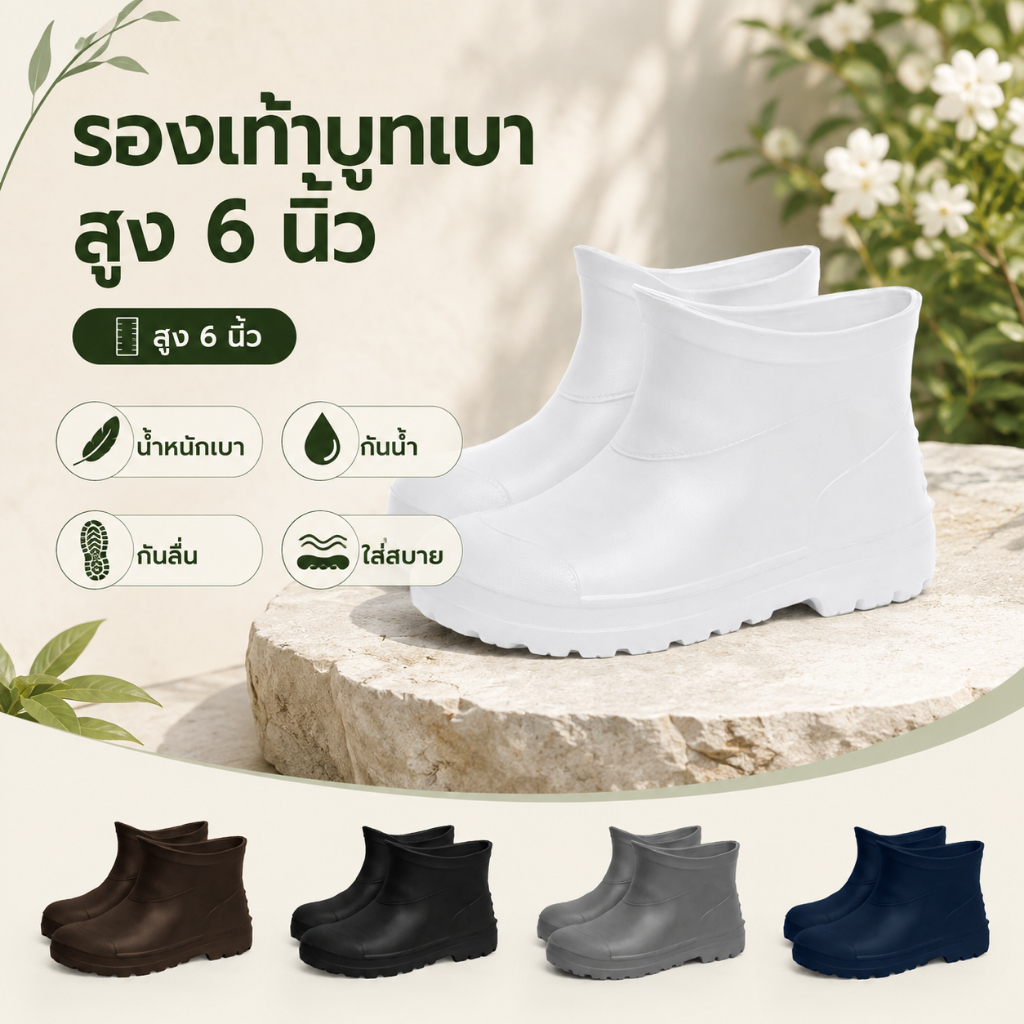 รองเท้าบูทสั้น บูทเบา รุ่น 888 สูง 6 นิ้ว นุ่ม ยืดหยุ่น ทนทานต่อการใช้งาน คุ้มค่าเกินราคา - AONE