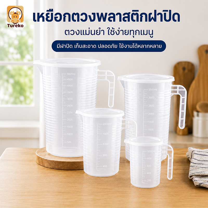 ที่ตวงน้ํา ถ้วยตวง เหยือกตวง ทนความร้อน พร้อมฝาปิด มีหลายขนาดให้เลือก