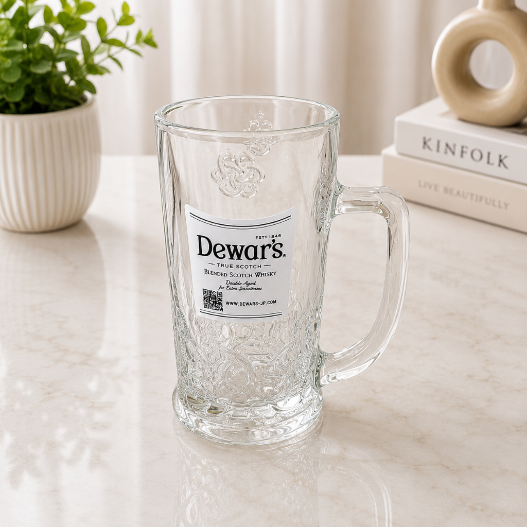 แก้วไฮบอลมีหูจับ Dewar's Scotch Whisky แก้ววิสกี้ทรงมัค แก้วเบียร์ญี่ปุ่น ลายนูนพรีเมียม สไตล์บาร์อิซากายะ งานสะสมแท้