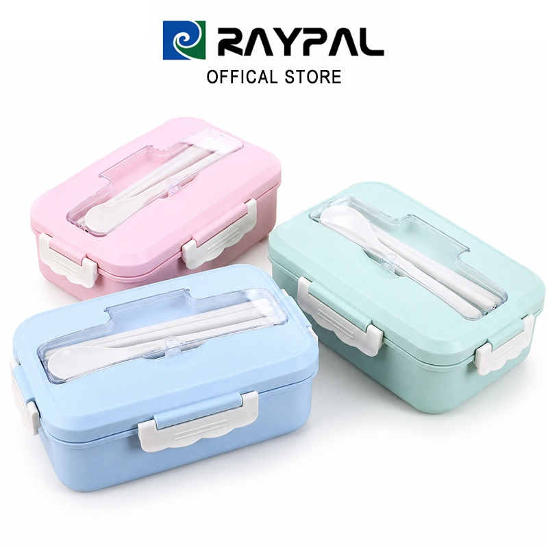 RAYPAL กล่องข้าวฟางข้าวสาลี พร้อมอุปกรณ์ช้อนตะเกียบสแตนเลส กล่องข้าว กล่องข้าวไมโครเวฟ กล่องใส่อาหาร No.11006