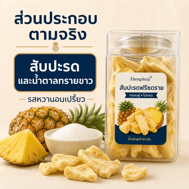 Freeze-dried Pineapple 50g.(สับปะรดกรอบ 50 กรัม) - ขนมเพื่อสุขภาพ ผลไม้กรอบ ผลไม้ฟรีซดราย