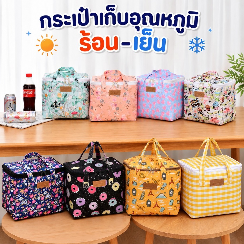 กระเป๋าเก็บอุณหภูมิเย็น-ร้อน ขนาด 10L กระเป๋าปิคนิค กระเป๋าใส่กล่องข้าว ขวดนม อาหาร ปิ่นโต เครื่องดื่มต่างๆ