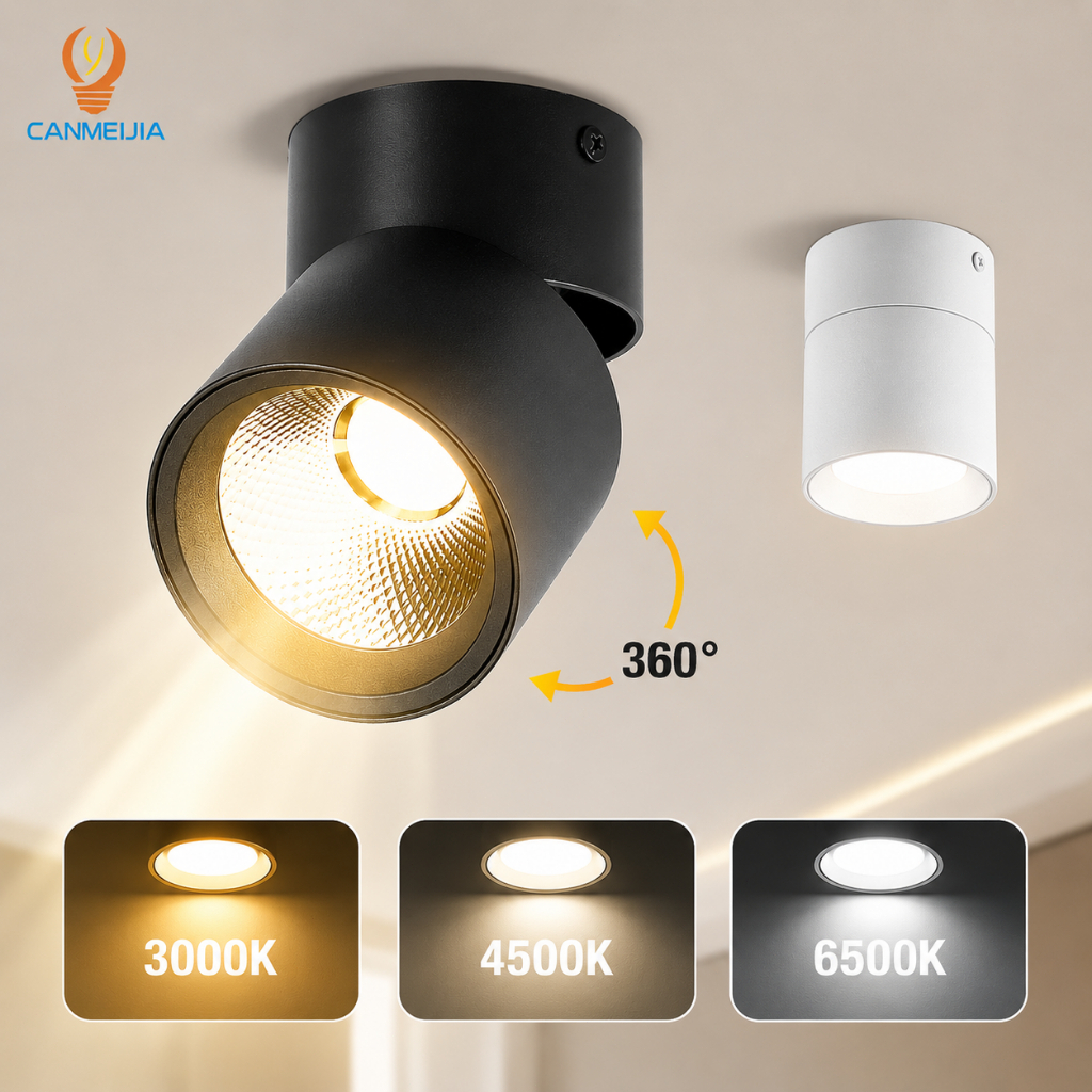 🔥3 สี ไฟ LED สปอร์ตไลท์ Downlight ไฟดาวน์ไลท์ โคมไฟเพดาน สปอตไลท์แบบพับได้ในร่มสำหรับห้องนั่งเล่นห้องครัวและร้านค้า