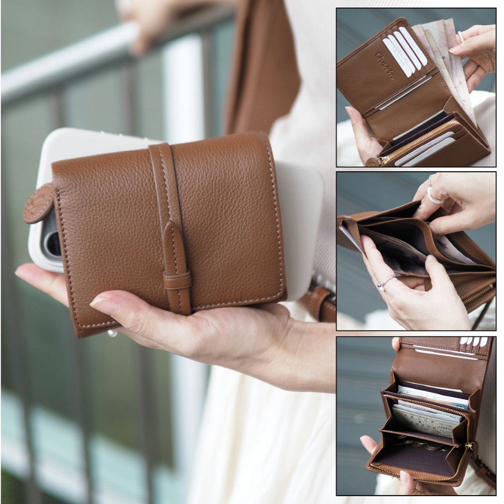ใบพับสั้นที่ช่องเทียบเท่าใบยาว Charlotte หนังวัวแท้ลุคเท่คลาสสิค Charin bag