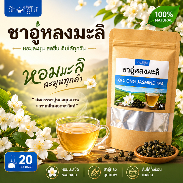 ชาอู่หลงมะลิ ชาสมุนไพรคนรักสุขภาพ ชาลดไขมัน shongfu [ขนาด 20 ซองชา]
