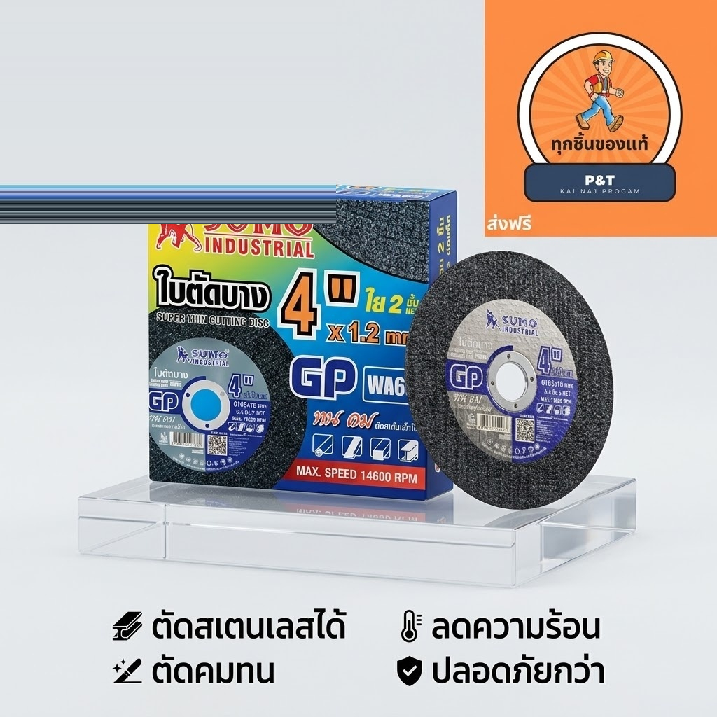 ใบตัดเหล็ก 4 นิ้ว SUMO GP ใยสองชั้น ตัดเหล็ก ตัดสแตนเลส หนา 1.2 มม. แท้