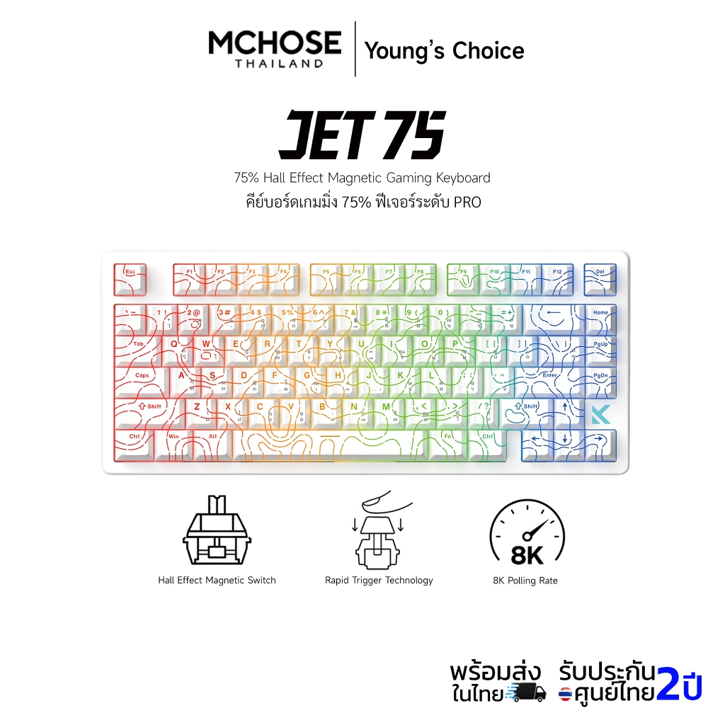 [Keycaps ไทย] MCHOSE Jet 75 คีย์บอร์ดเกมมิ่ง 75% Hall Effect Magnetic Switch Gaming Keyboard เสียงกด