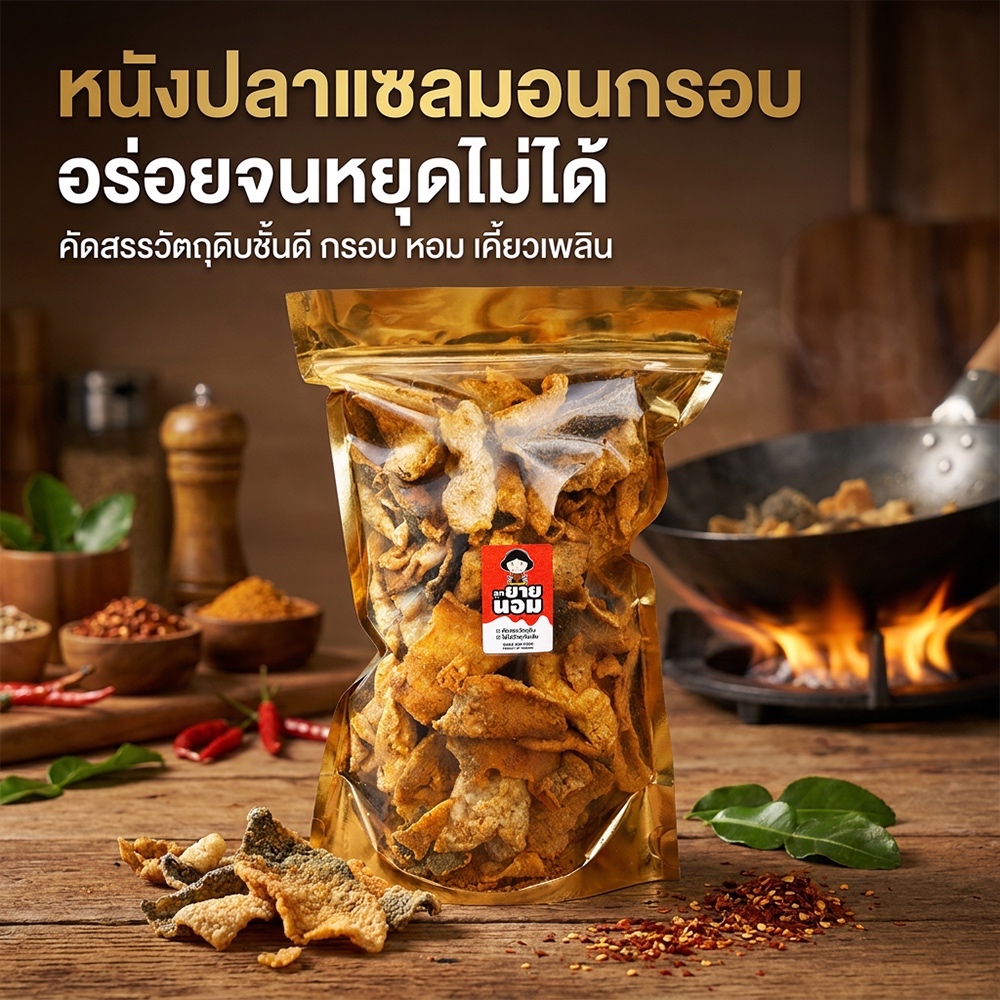 หนังปลา แซลมอนกรอบ หนังปลาทอด พร้อมทาน ไม่คาว Salmon Skin สูตร Homemade Style