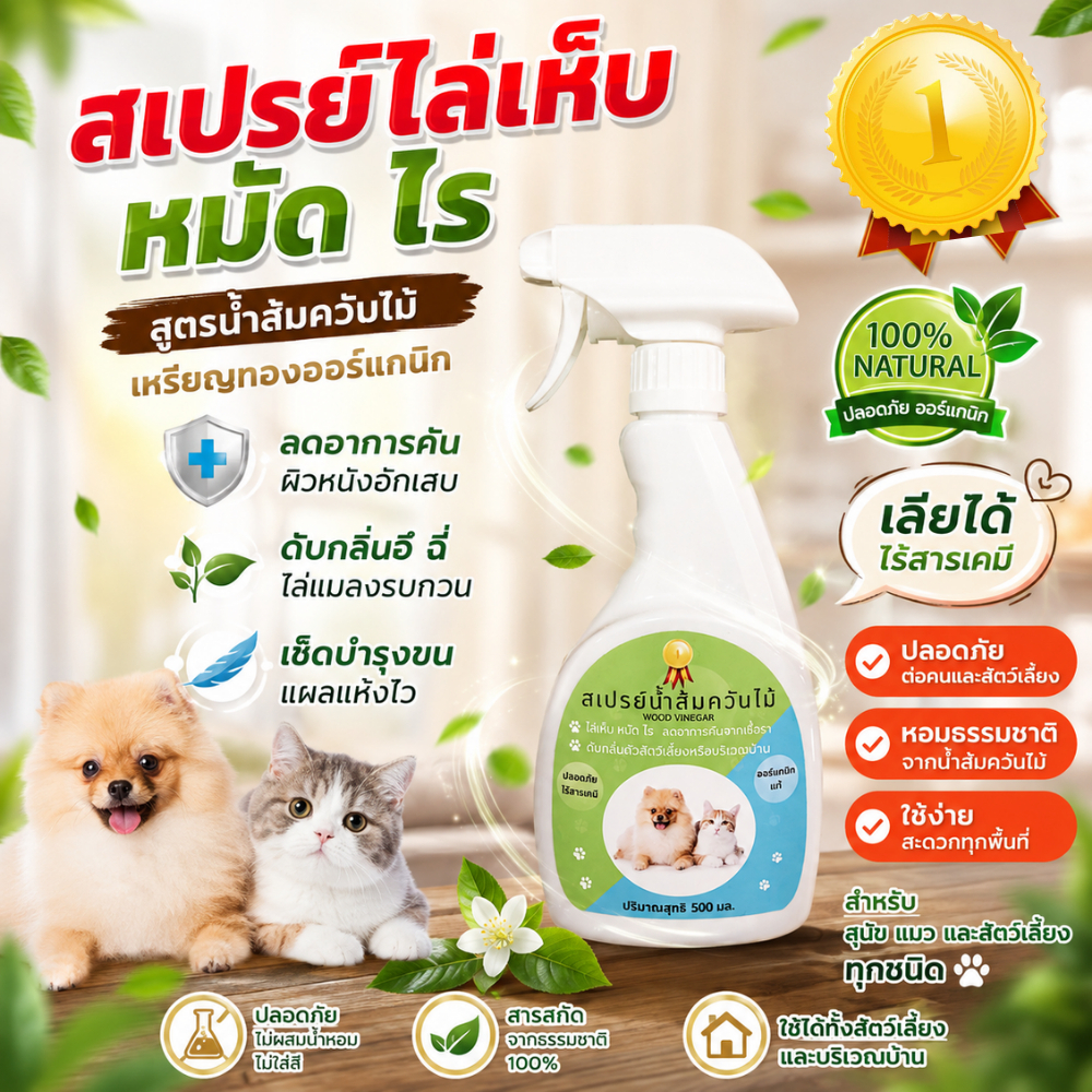 สเปรย์ไล่เห็บหมัด ไล่ไร ไล่ยุง ไล่แมลง ดับกลิ่นอึ ดับกลิ่นฉี่ กลิ่นตัวสัตว์เลี้ยง ขนาด500ml