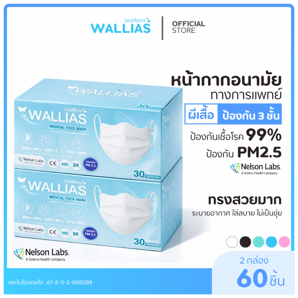 【2 กล่อง】Wallias Butterfly Medical Face Mask หน้ากากอนามัย ทรงผีเสื้อ ได้รับมาตรฐาน อย. หนา 3 ชั้น ใส่สบาย กันฝุ่น PM2.5
