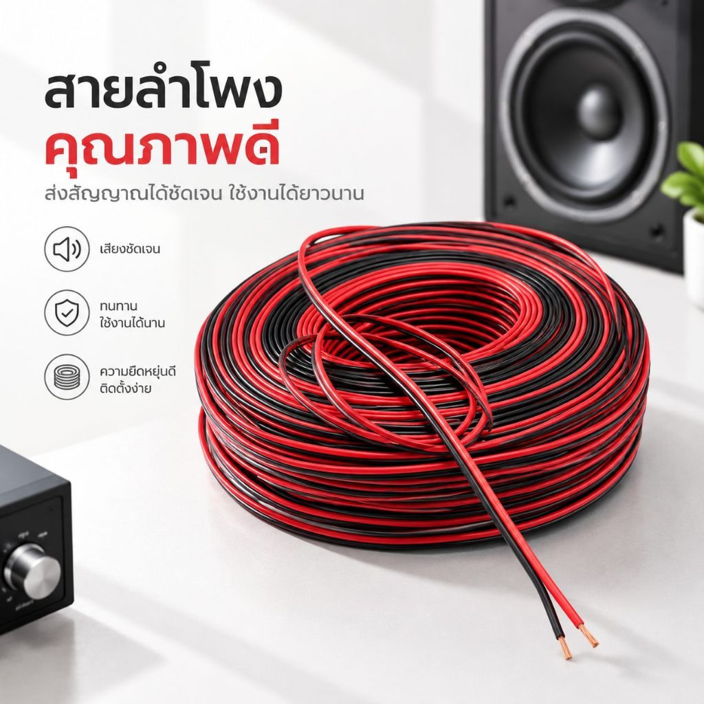พร้อมจัดส่งทันที สายดำเเดง สายลำโพง Speaker Wire ความยาว 100 เมตร ขนาด 2Cx0.75mm，2Cx1.0mm สายอ่อน