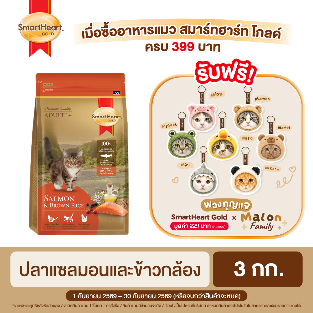 สมาร์ทฮาร์ท โกลด์ อาหารแมว แซลมอนแอนด์บราวน์ไรซ์ (3 กิโลกรัม)