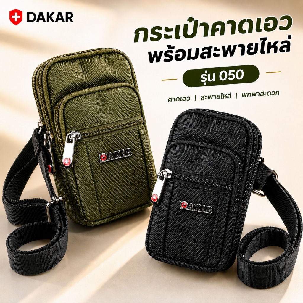 DAKAR (แถม ! สายสะพาย) (050) กระเป๋าคาดเอว ใส่มือถือ ใส่โทรศัพท์ ไอโฟน ซัมซุง 5.5 - 6.7 นิ้ว 20 x 12.5 x 4 ซม.