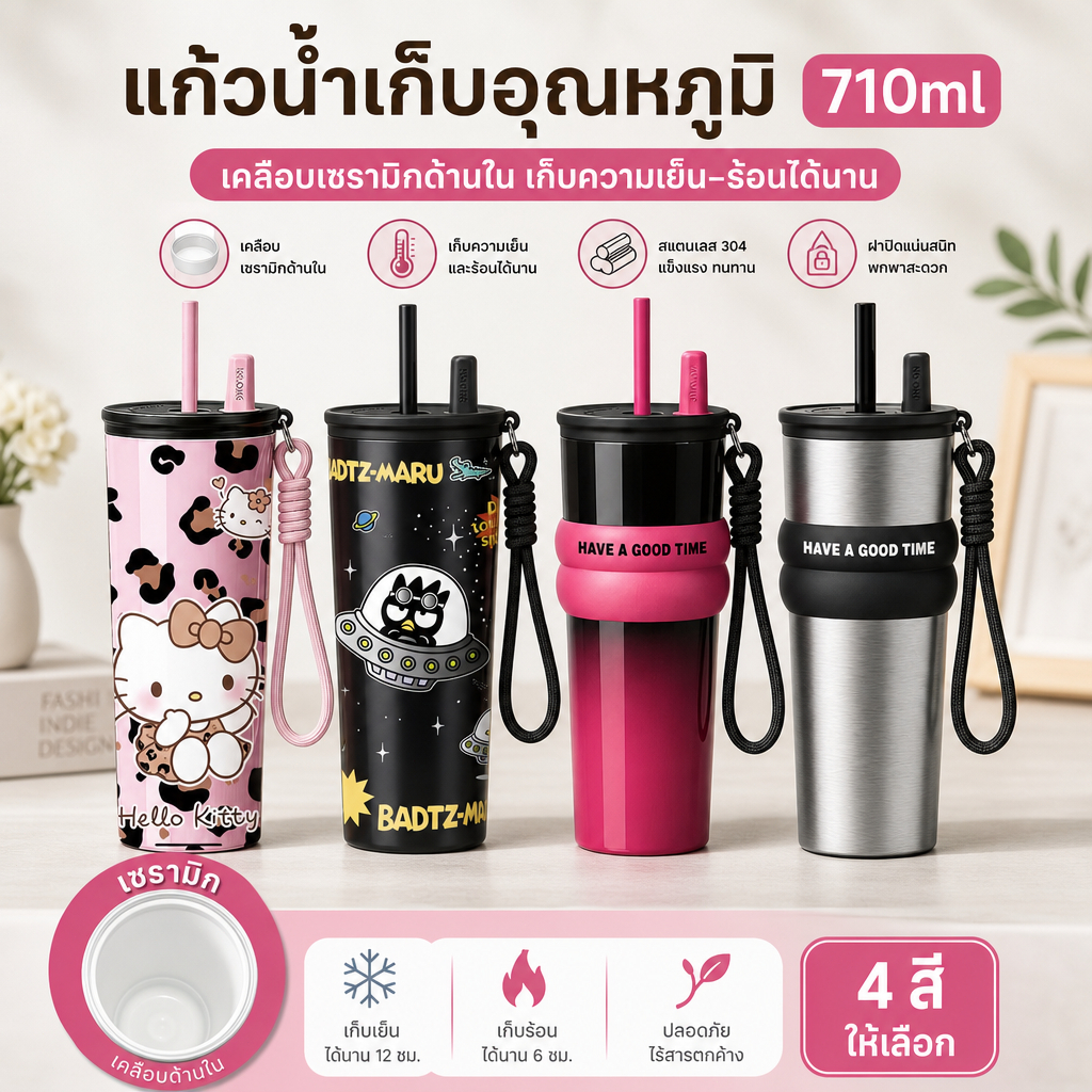แก้วเก็บความเย็น 710ML แก้วเซรามิกเก็บความร้อน