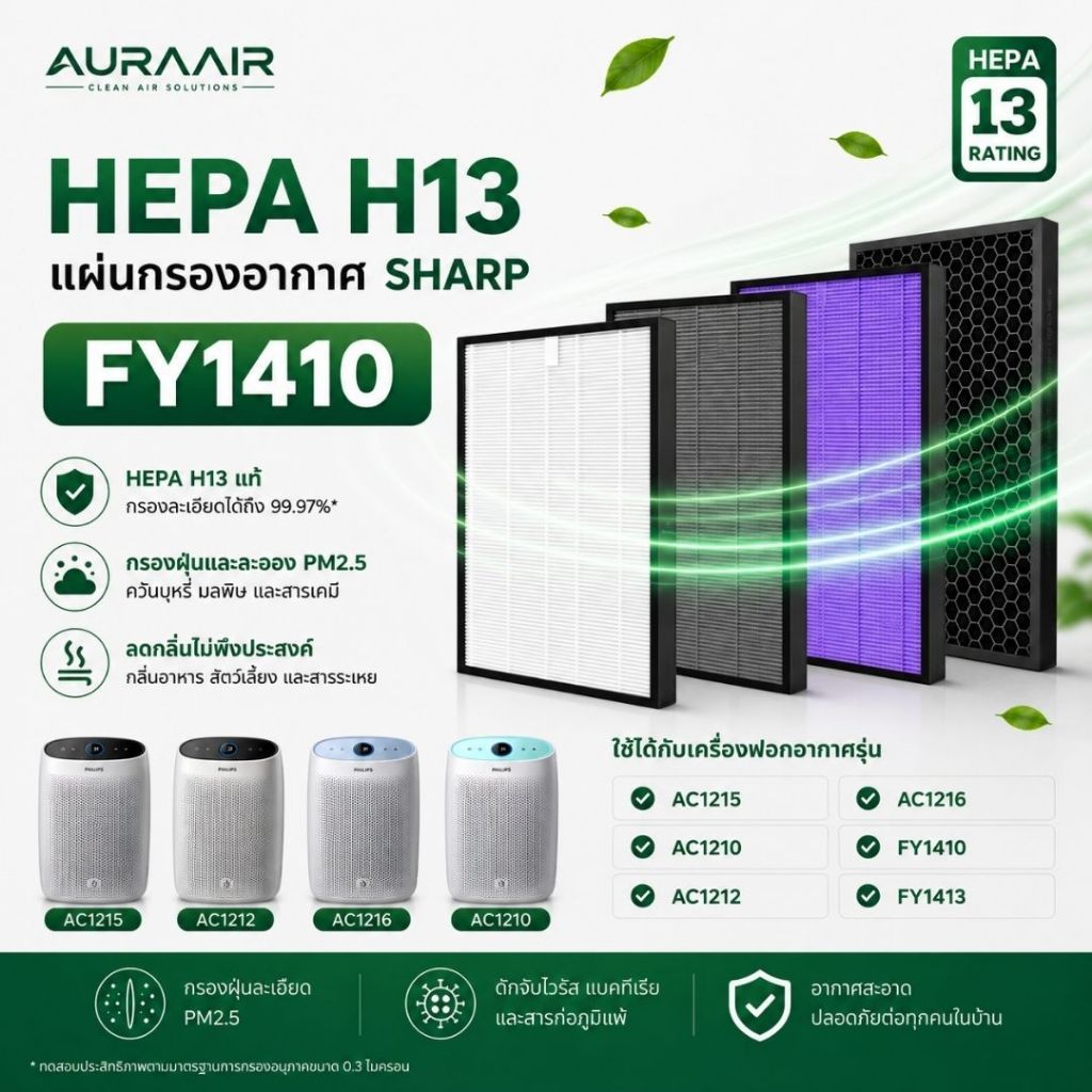 [ส่งไวมาก ]แผ่นกรอง FY1410 Hepa H13แท้ สำหรับเครื่อง Philips รุ่น AC1215 กรองอากาศ กรองกลิ่น FY1413/20 ประสิทธิภาพดี