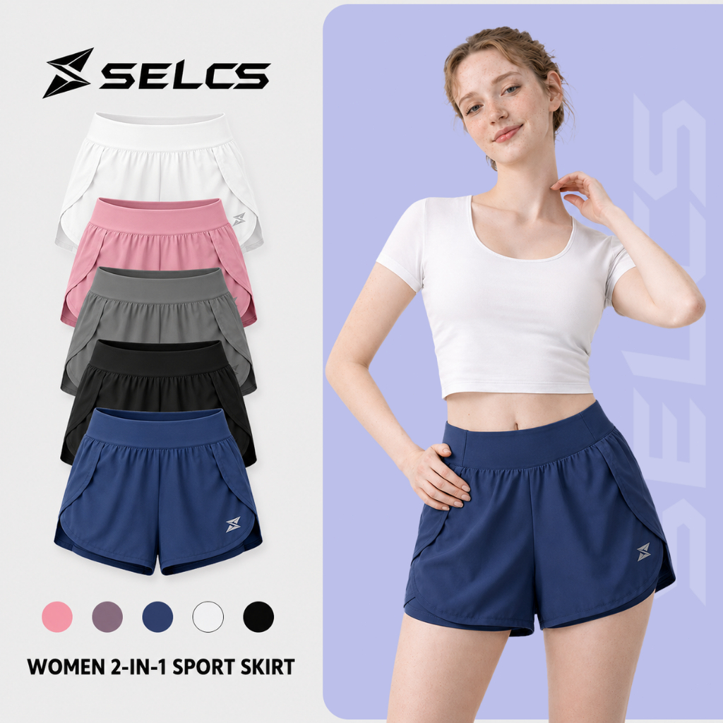 SELCS กางเกงออกกำลังกายผู้หญิง กางเกงออกกำลังกายขาสั้น ผ้าลื่น มีซับในกันโป๊ มาพร้อมกระเป๋าด้านข้าง L64