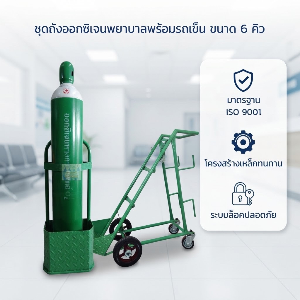 ถังออกซิเจนพยาบาล ขนาด 6 คิว พร้อมรถเข็น