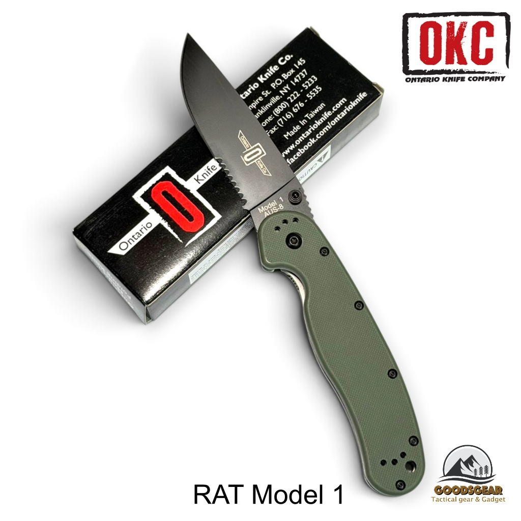 มีดพับใบดำขนาดใหญ่ Ontario RAT Model 1, AUS 8 Stainless Steel-8847