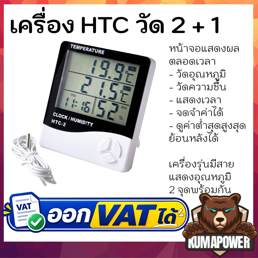 [ส่งไวส่งทุกวัน] เครื่องวัดอุณหภูมิ เทอร์โมมิเตอร์ วัดความชิ้น พร้อมนาฬิกา HTC 1 และ HTC 2 แบบมีสาย