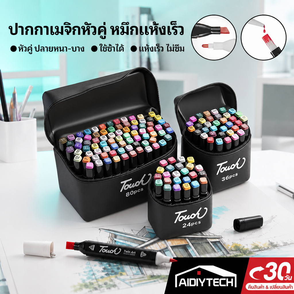 AIDIY ปากกามาร์คเกอร์ 2 หัว 36/48/60/80/100/120/168 Touch Marker ปากกาเมจิก ระบายสี วาดรูป การ์ตูน อนิเมะ ส่งด่วน