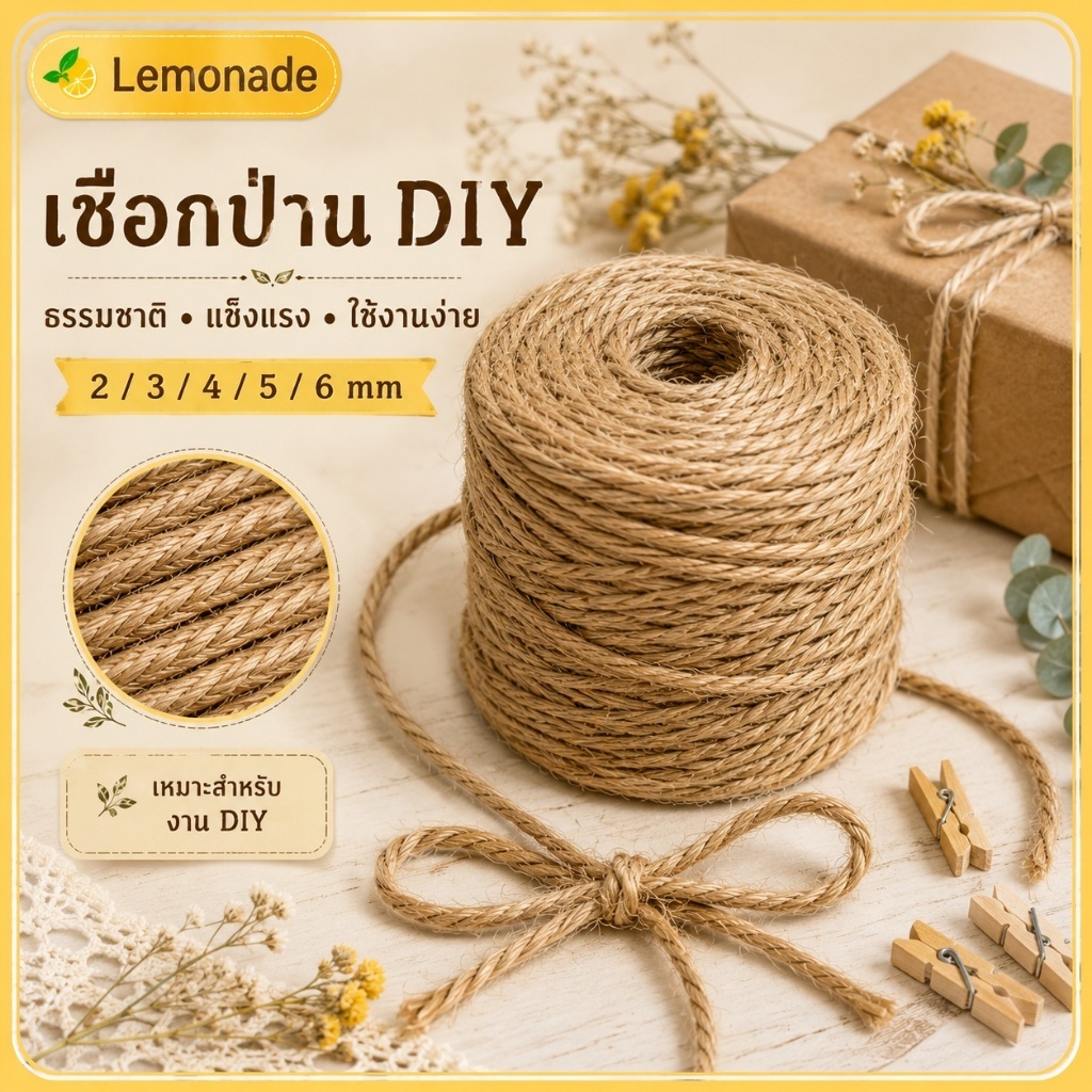 🐱 [เชือกป่านทำเสาลับเล็บแมว] 2-6mm 5 ขนาด! แข็งแรง ทนทาน 100m เหมาะกับคอนโดแมว 【ส่งฟรี】