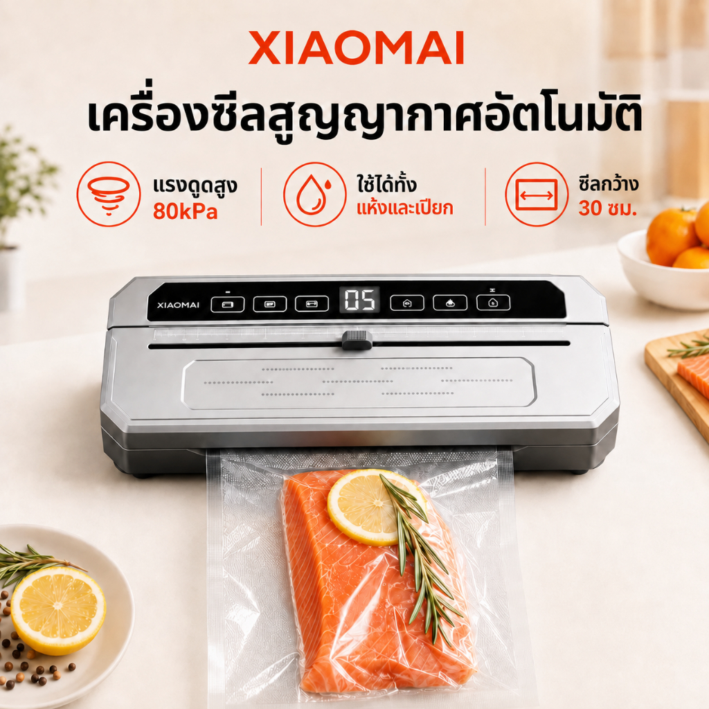 รับประกัน 10 ปี เครื่องซีลสูญญากาศ ใช้เปียกและแห้ง ดูดแบบแรงๆ ปิดผนึกรวดเร็วด้วยปุ่มเดียว ฟรีถุง60ใบ Vacumm Sealer