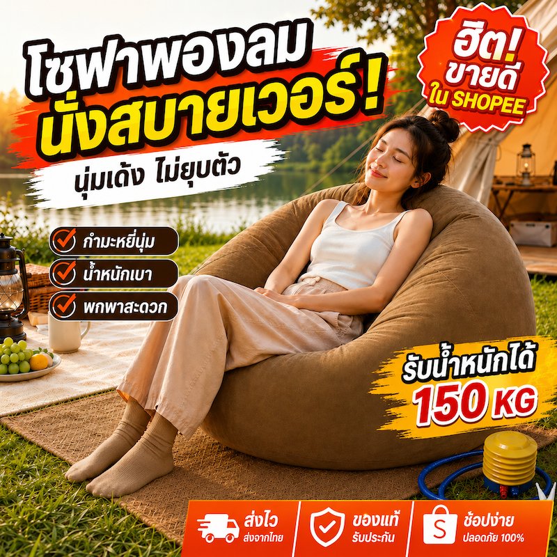 ปั๊มขาฟรี โซฟาเดี่ยวเป่าลม เก้าอี้เป่าลมมินิ โซฟาเดี่ยวเป่าลม เก้าอี้เป่าลมเดี่ยว จัดเก็บได้สะดวก สำหรับบ้านและแคมปิ้ง
