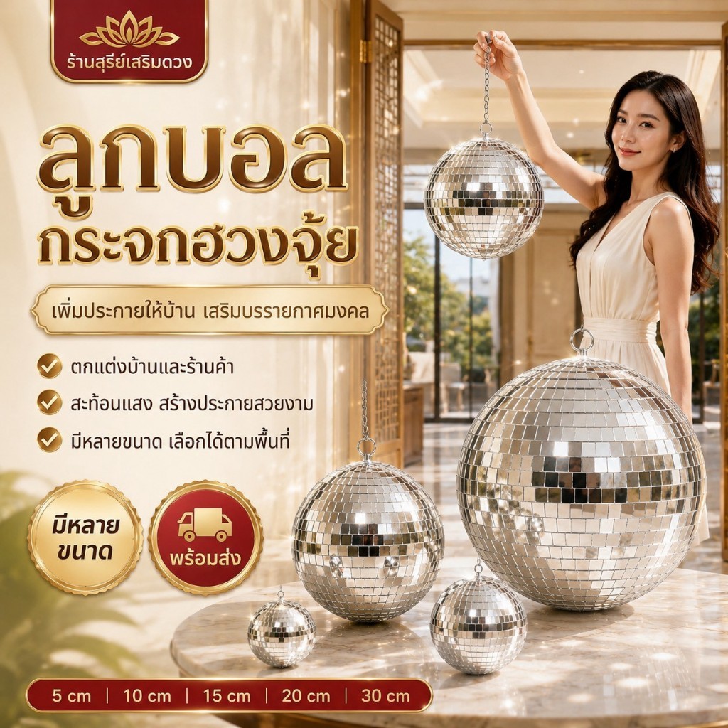 ลูกบอลดิสโก้ บอลลูกบอลกระจก  มีทุกไซต์ 3-30 cm. ราคา/ 1 ชิ้น Crystalball / มีหน้าร้าน (ร้านคนไทย) รุ่นแขวนตกแต่ง